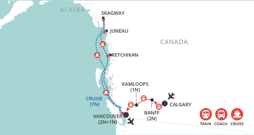 Rockies, Rail & Alaska map