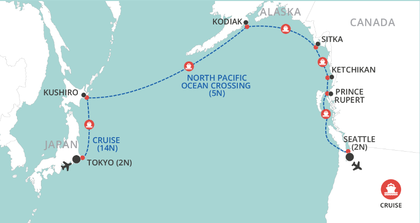 Tokyo, Alaska & Seattle map