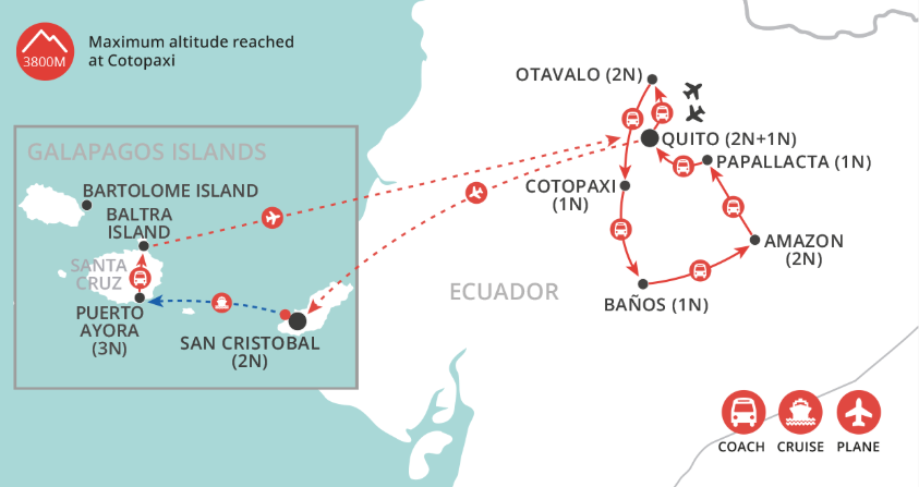 Natural Wonders of Ecuador & Galapagos map